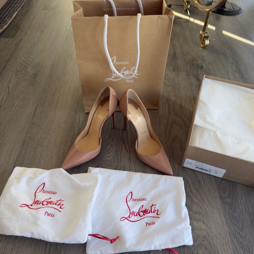 WORN ONCE Louboutin Iriza 100 Blush Patent Size 38! w/ box, dust bag, heel caps